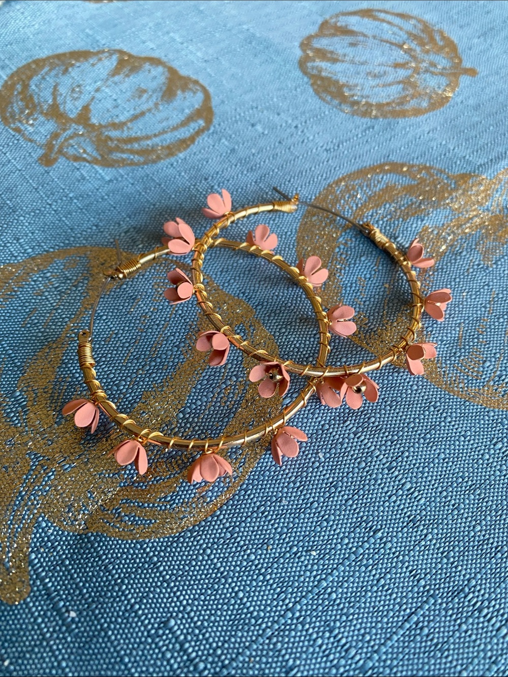 Plunder Ivette Gold 2” Hoop Earrings with Coral Petal Charms